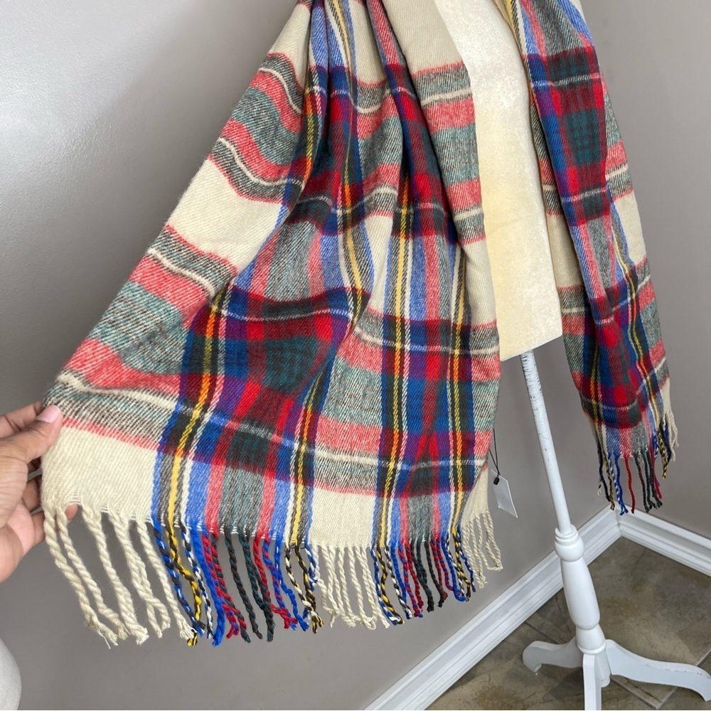 Fall Blanket Scarf by Tickled Pink Plaid Multicolored Fringe